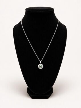 1 CT Green Moissanite Halo Necklace | 18K White Gold Plated | GRA Certified